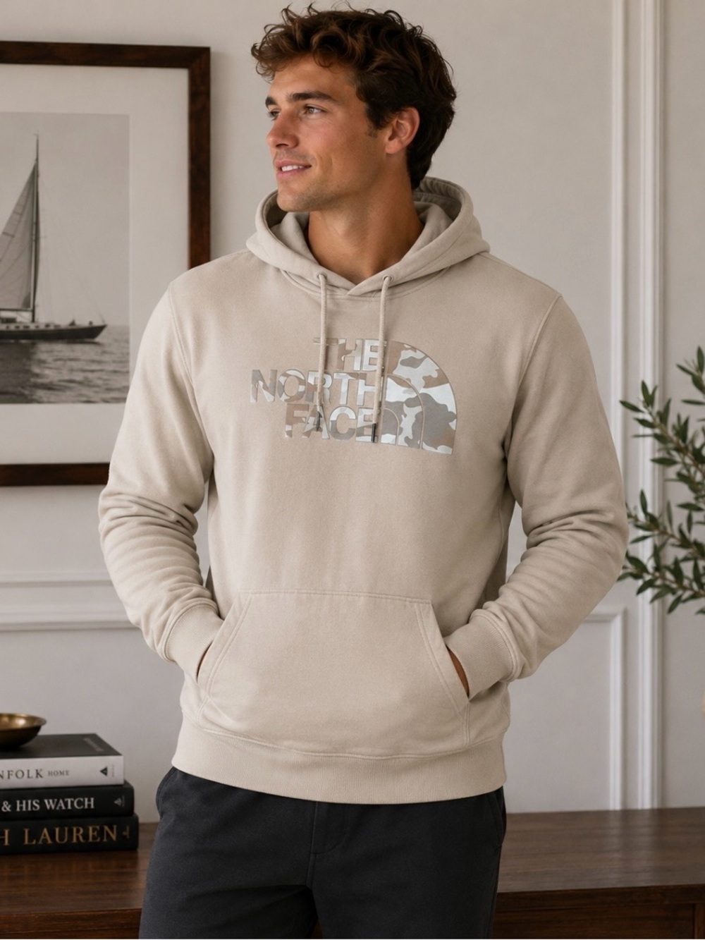 The North Face Men's Tan Camo Logo Hoodie Large